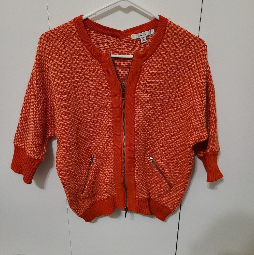 CAbi Cocoon Cardigan Sweater XS Jacket Zip Up Grenadine Orange